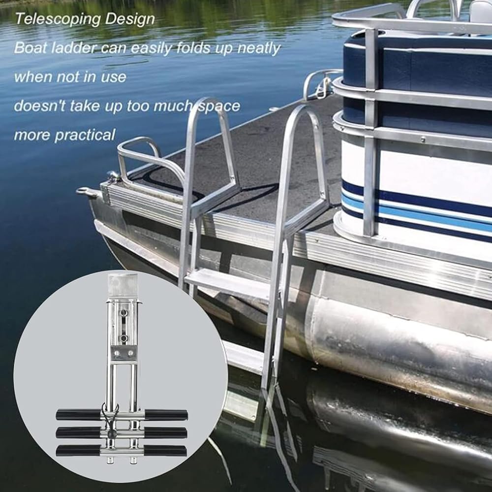 Scala per Yacht Pieghevole in Acciaio Inox con gradini Antiscivolo, Scala Rimovibile per Barca, Ideale per la Pesca e l'attracco.