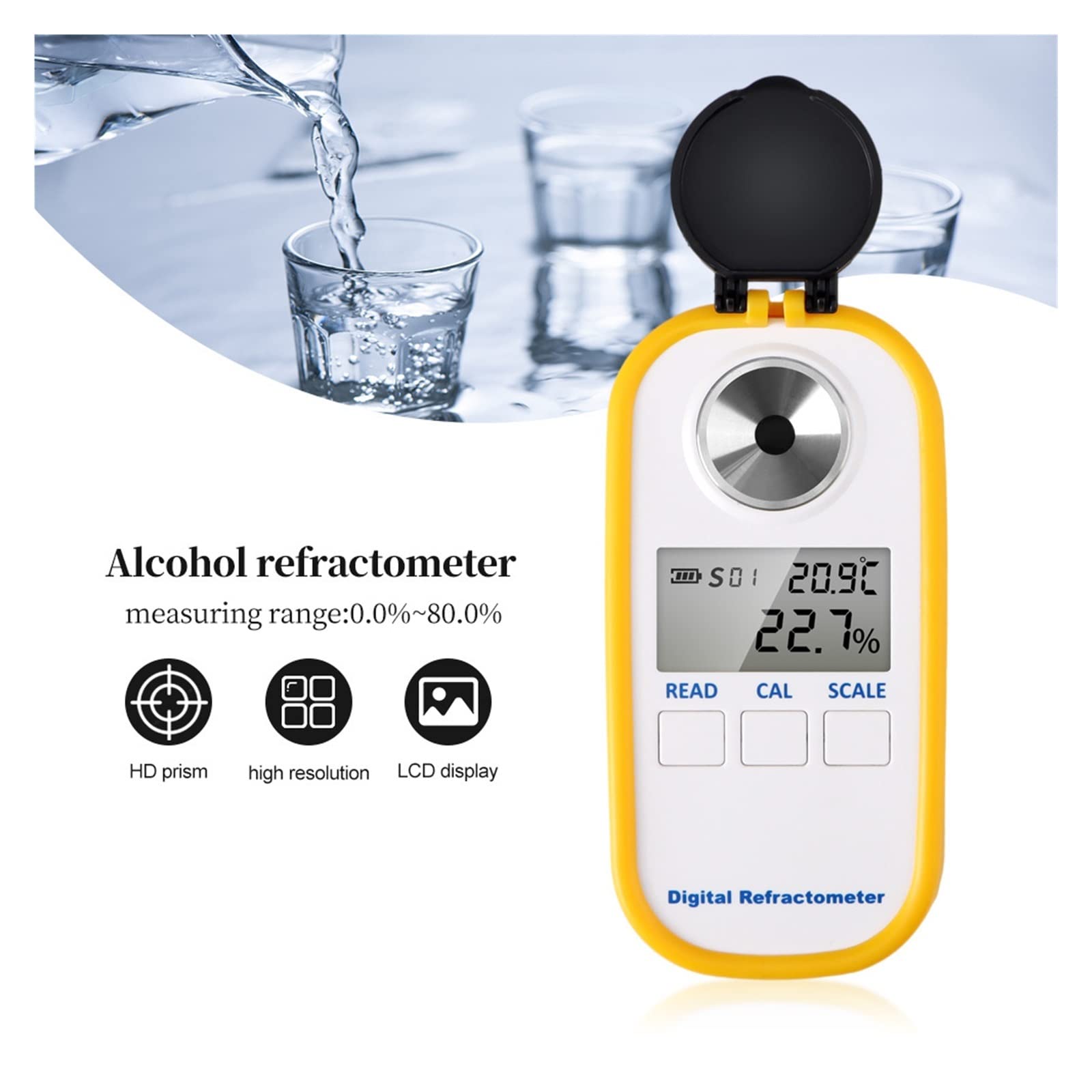 Refractómetro de Hierba de Cerveza Digital 0.0-80.0% hidrómetro electrónico LCD Brewing Wine Alcohol Meder