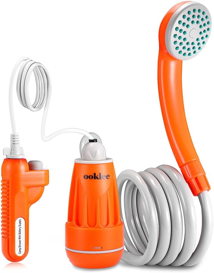 ooklee Portable Outdoor Camping Shower with Rechargeable Water Pump and Build-in Water Filtration System for Camping, backpacking,Hiking, Travel, Beach, Pool, Dog, Flowering Plants