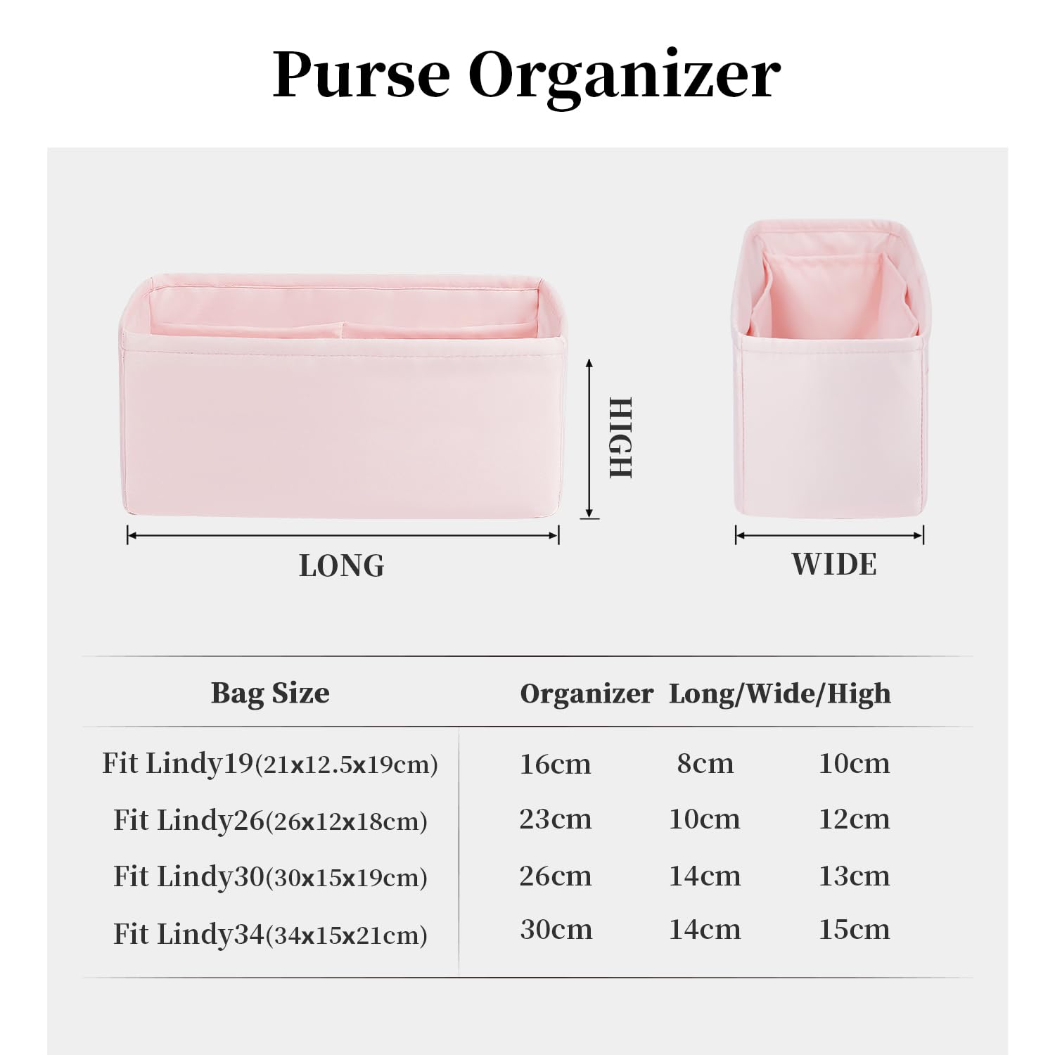 Organizer-Einsatz für Hermes-Taschen, luxuriöse Taschen, Aufbewahrung mit Seide, leichte Innentasche, kompatibel mit Lindy 26 Taschen, mehrere Taschen, großes Fassungsvermögen (Rosa,