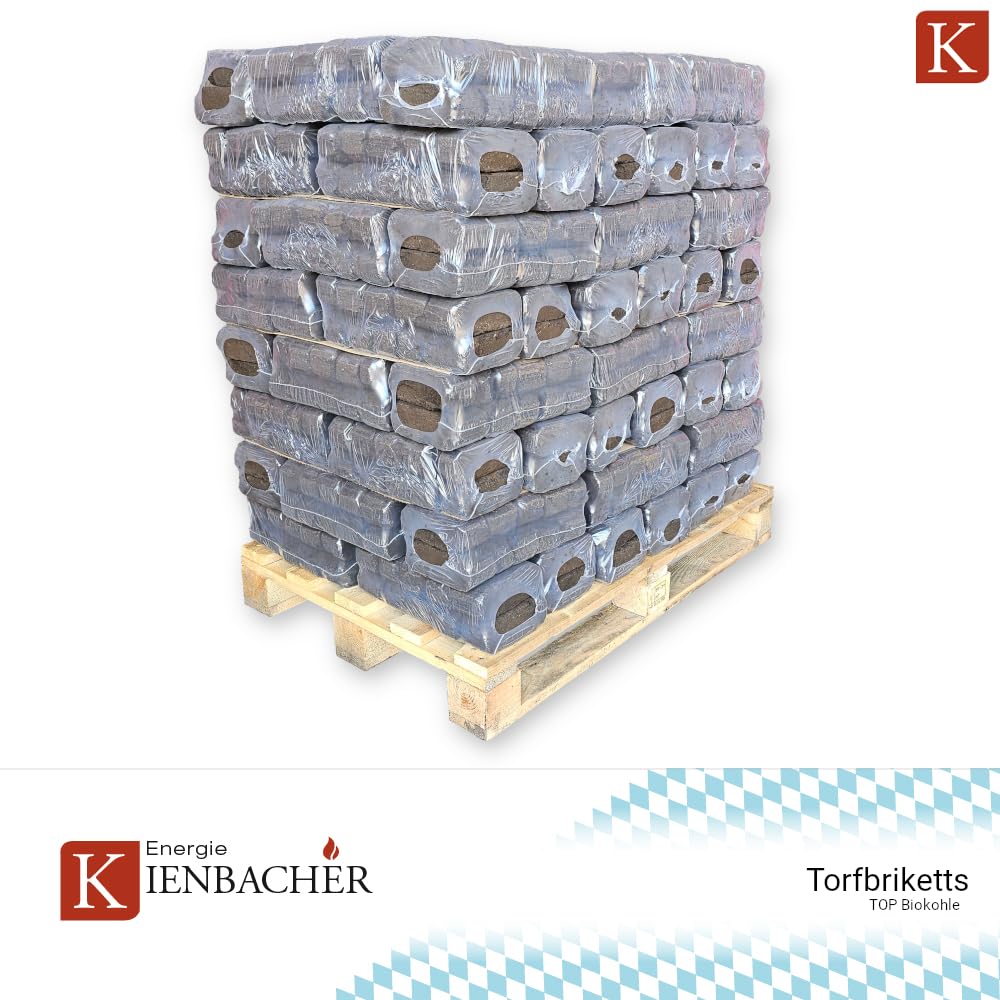 Kienbacher Energia Kienbacher (1000 kg) pallet bricchette di torba, carbone naturale, lignite, bruciatore continuo, camino, stufa, legno, riscaldamento, carbone, bricchetta, 1000)