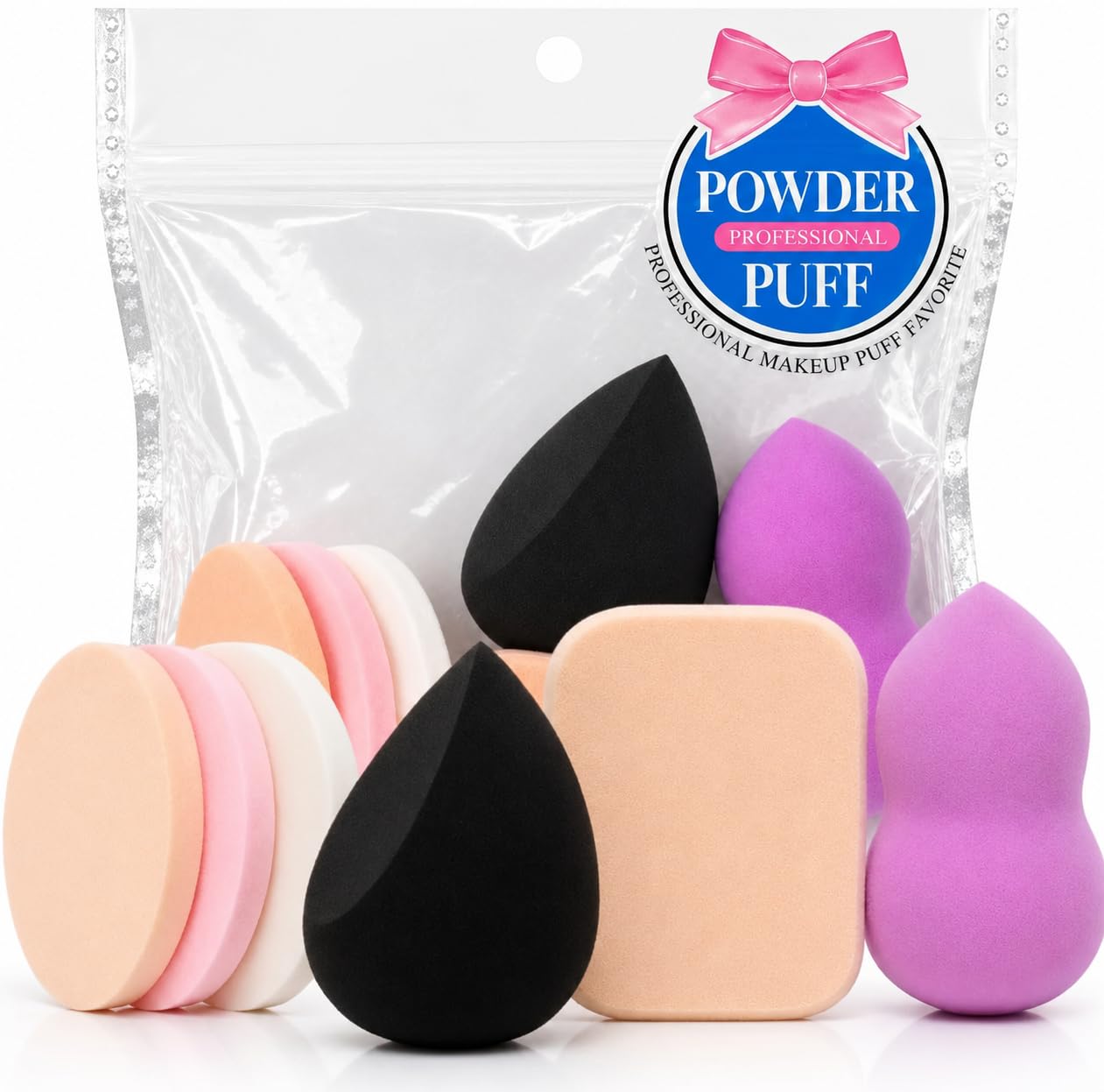 reusable soft compact puff & sponge blender for flawless foundation, bb cream and face powder application (multi-color- pack of 6)