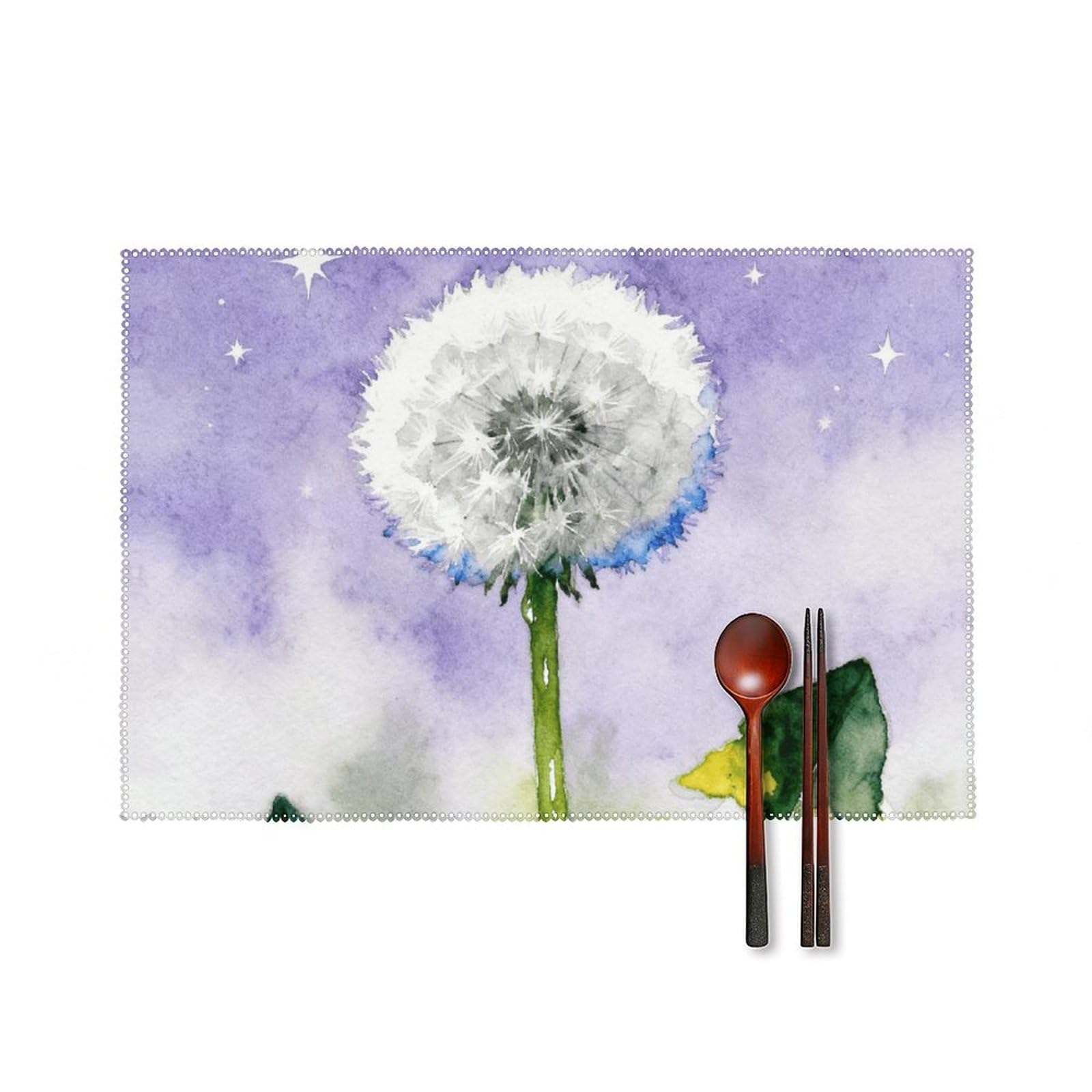 Dandelion Placemats Set of 6, 12x18 Inch Heat Resistant Washable Canvas Table Mats, Stain Resistant Decorative Dining Placemats for Kitchen, Restaurant, Outdoor Party