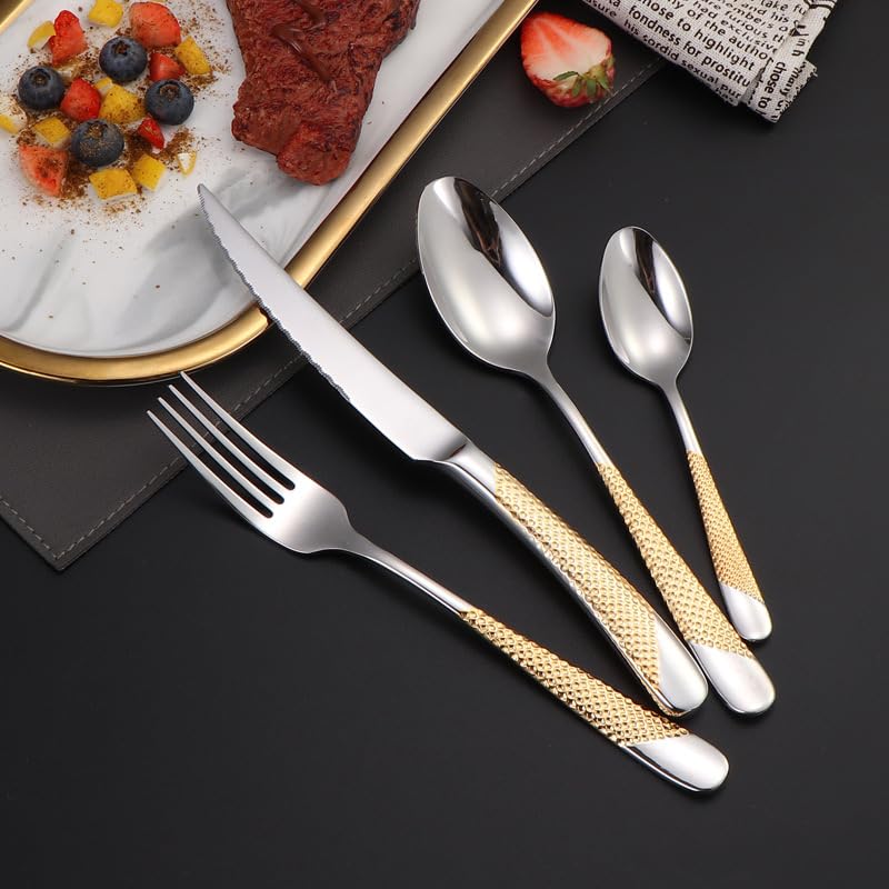 Luxury-24-Pieces-Silverware-Set-Star-Diamond-Cutlery-Set-Modern-304-Stainless-Steel-Flatware-Knives-Forks-Spoons-Cutlery-Set-Tableware-Set-Serving-6-Gold-Silver Luxury 24 Pieces Silverware Set Star Diamond Cutlery Set Modern 304 Stainless Steel Flatware Knives Forks Spoons Cutlery Set Tableware Set Serving 6 Gold Silver