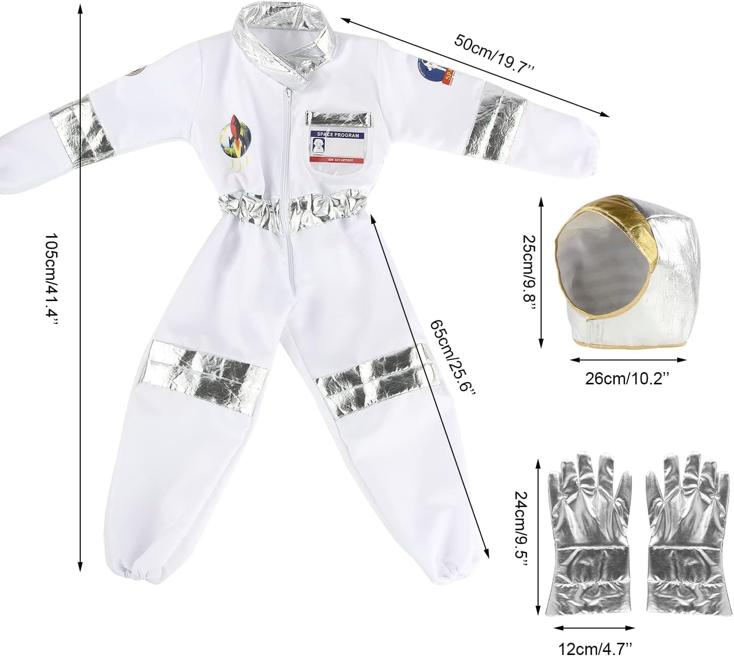 Discoball Kids Spaceman Costume Child Astronaut Costume Spacesuit Spaceman Jumpsuit Girls Fancy Dress Outfit Halloween Costumes for Boys White Uniform (Size: (3-6 Years)) - Image 3