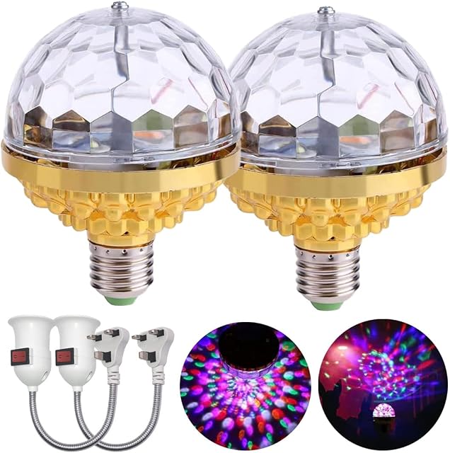 2Pcs Disco Lights Colorful Disco Rotating Magic Ball Light Bulb,Crystal Magic Ball with Plug, Colorful Rotating Magic Ball Light ,Halloween Dance Party Stage Light
