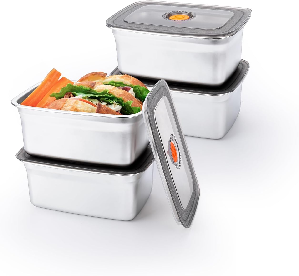 4 PCS 50oz Stainless Steel Food Storage Containers with Lids Leak Proof & Airtight Stainless steel freezer Containers,Airtight Bento Lunch Box,For Meal Prep,Fruit,Snack,Freezer 4PCS