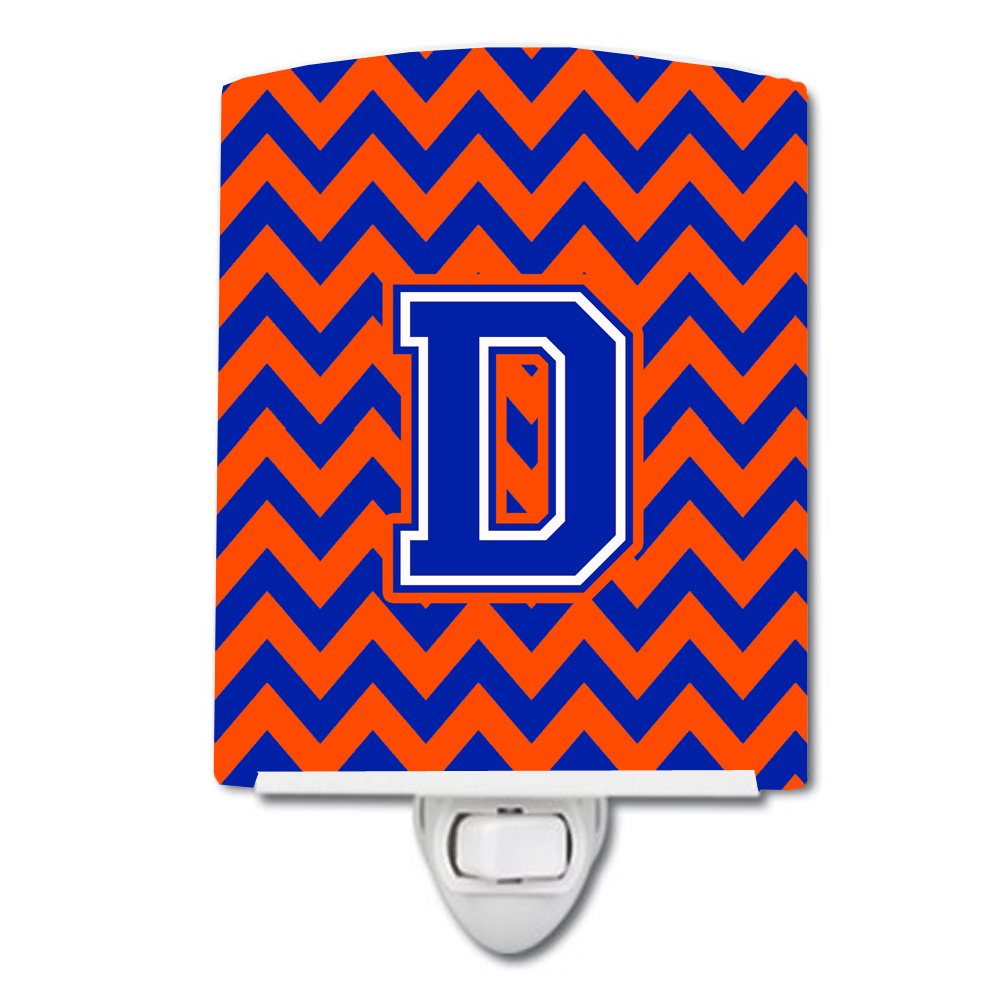 Caroline's Treasures CJ1044-DCNL Letter D Chevron Orange and Blue Ceramic Night Light Compact, UL-Certified, Ideal for Bedroom, Bathroom, Nursery, Hallway, Kitchen, 6x4x3, Multicolor