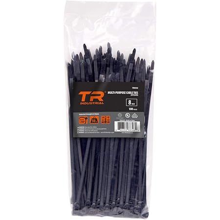 TR Industrial Multi-Purpose UV Resistant Black Cable Ties, 8 inches, 100 Pack