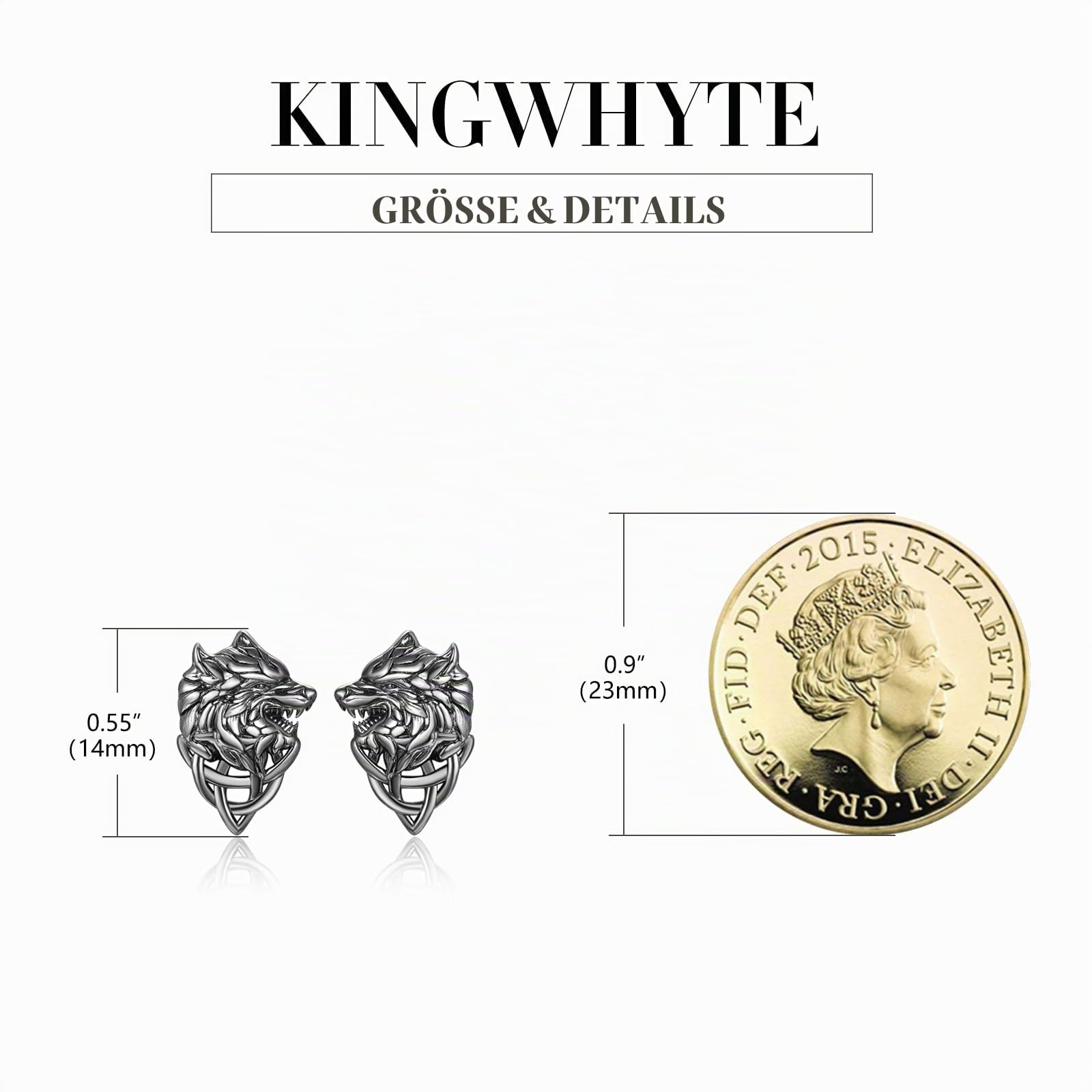 KINGWHYTE Wikinger Wolf Ohrstecker 925 Sterling Silber Wolfskopf Ohrringe Keltischer Wolf Punk Schmuck Geschenk für Männer Frauen