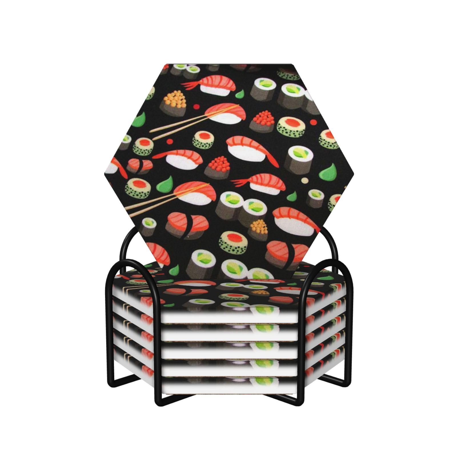 Set di 6 sottobicchieri in ceramica con stampa di gamberetti giapponesi, accessori eleganti per la cucina e la casa