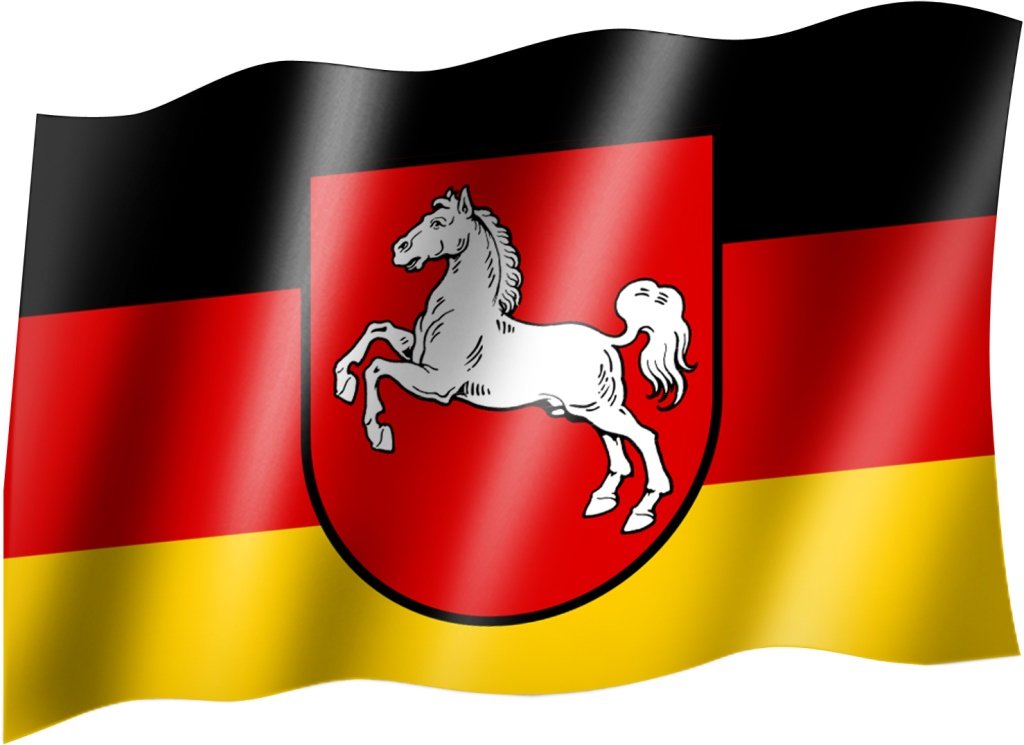 Bandiera Dello Stato Di Bassa Sassonia In Germania Bandiera Degli Stati Federati Della Contro Il Fondo Del Cielo Blu Image126334161