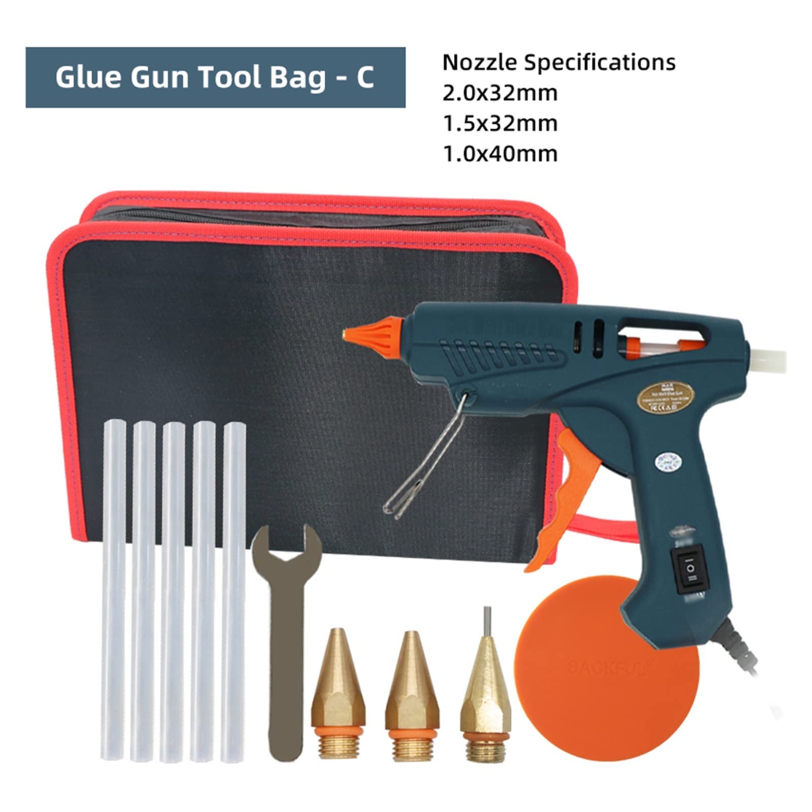 Pistolet do Kleju, Pistolet do kleju Torba narzędziowa 50W/150W 100W Pistolet do klejenia na gorąco Miedziana dysza do 11mm klej w sztyfcie do domu DIY, prezenty świąteczne, rzemiosło(Set C,TYPE_100W)