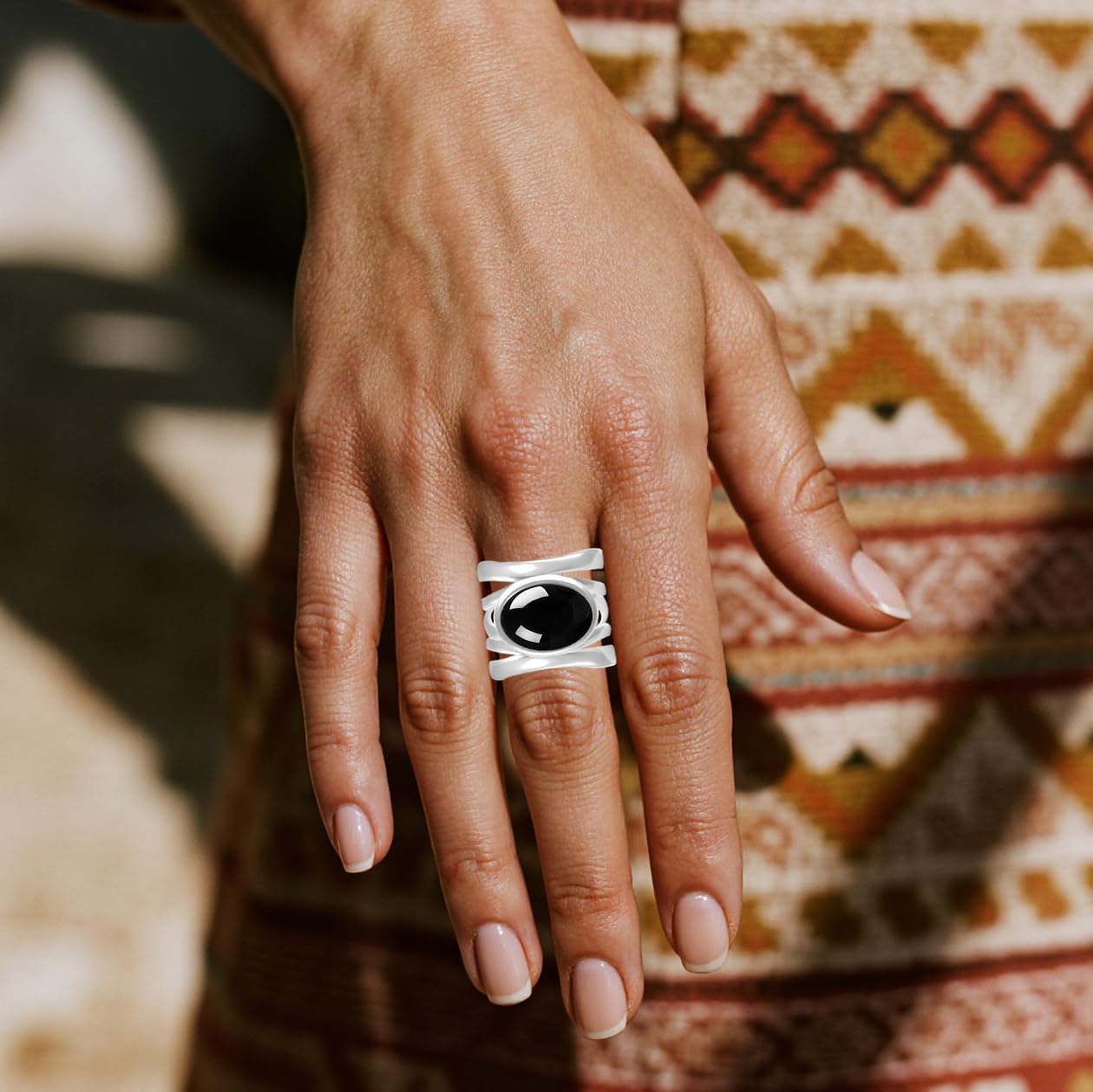 Oval Natural Stone Wide Band Ring,925 Sterling Silver Multi Lines Cross Knot Full Finger Crystal Gemstone Quartz Chunky Thumb Band Ring for Women