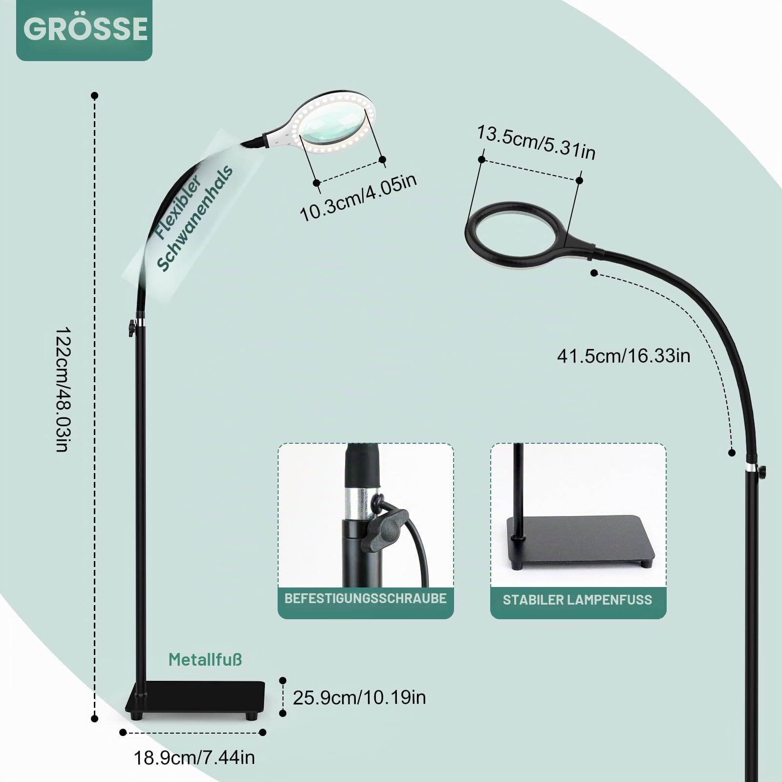 5X Lupe mit Licht und Ständer,Vergrößerungs-Schreibtischlampe mit flexiblem Schwanenhals, dimmbare Lupe mit hellem 54 teiliger LED-Licht zum Arbeit Lesen Hobbys Nähen Basteln Schwarz