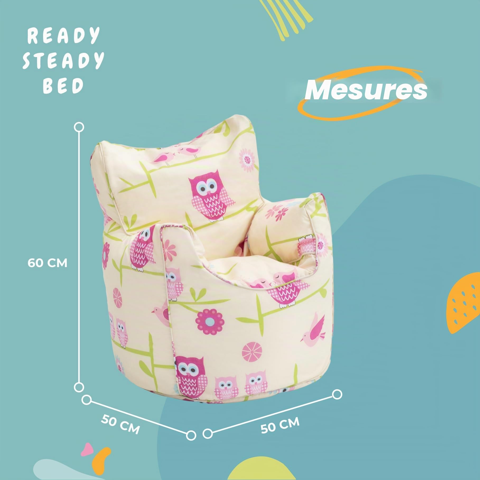 Ready Steady Bed Pouf pour enfant confortable ergonomique doux et sûr Motifs chouettes