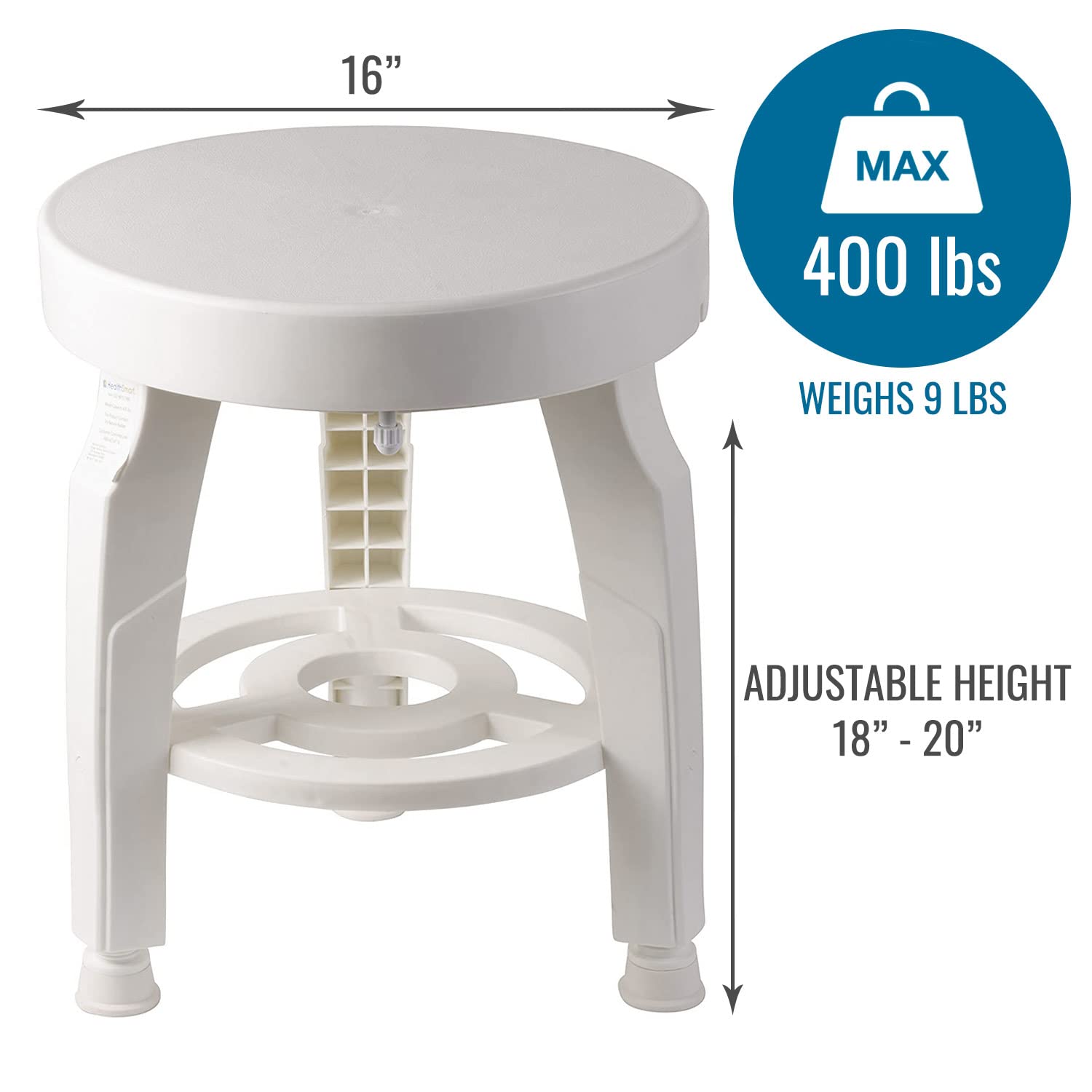 HealthSmart – 52298101900 360 Swivel – Asiento para bañera con BactiX, Inch-16, color blanco
