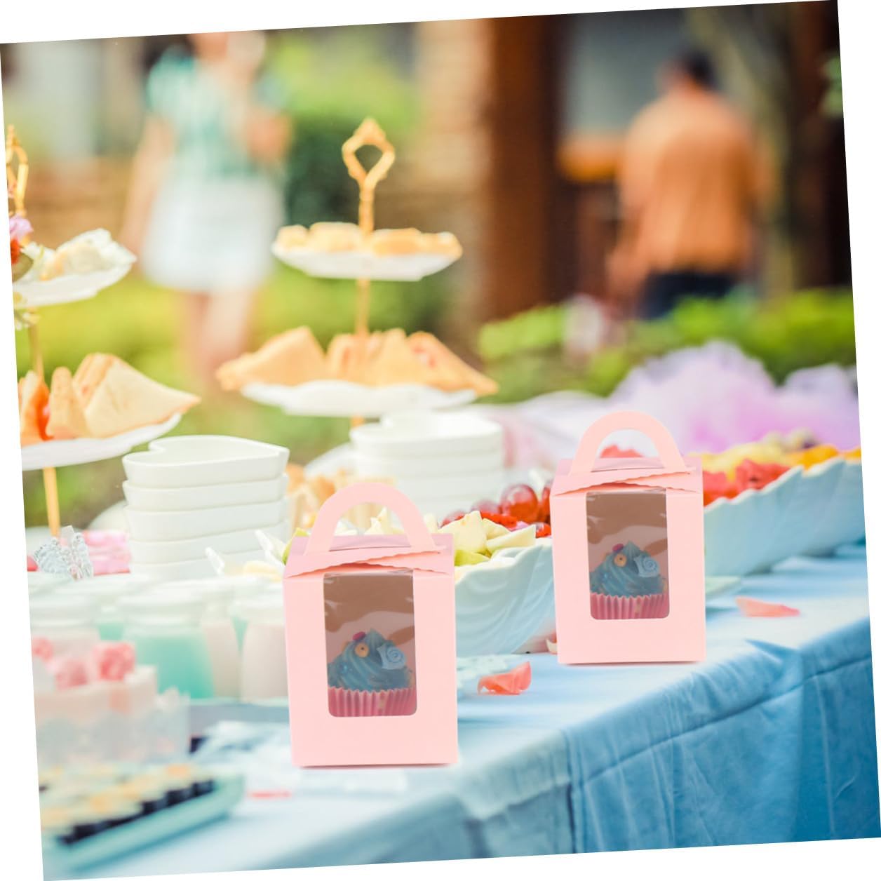 LIFKOME 50pcs Pink Paper Cupcake Boxes with Window Handle Muffin Holder Food Packaging Dessert Containers for Baking and Party Use