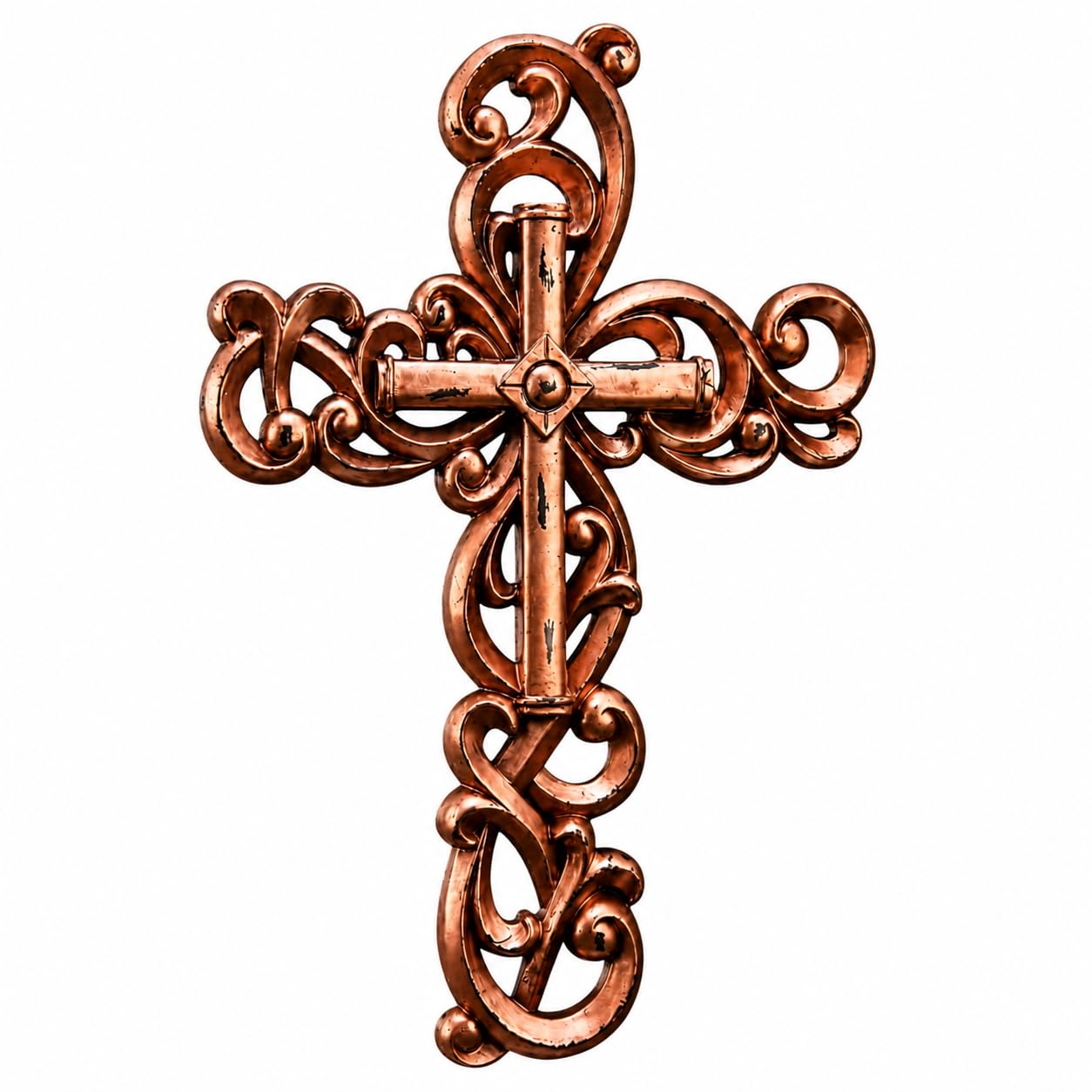Cómoda cruz clásica de 12 pulgadas en resina de piedra decorativa oro rosa