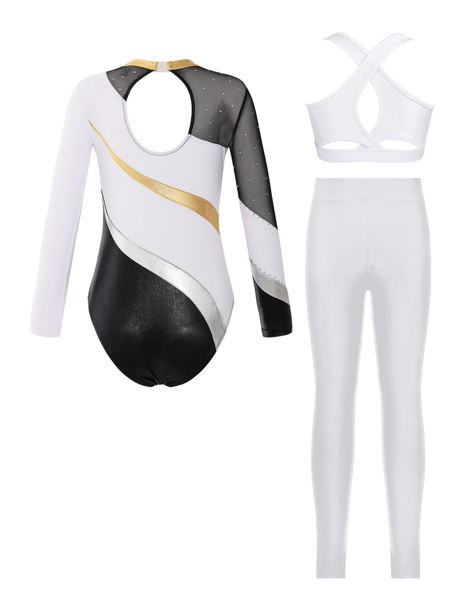 Hansber Tanzanzug Für Mädchen Glänzender Langarm Trikotanzug Mit Langen Leggings Und Bauchfreiem Top Klassischer Elastischer Body