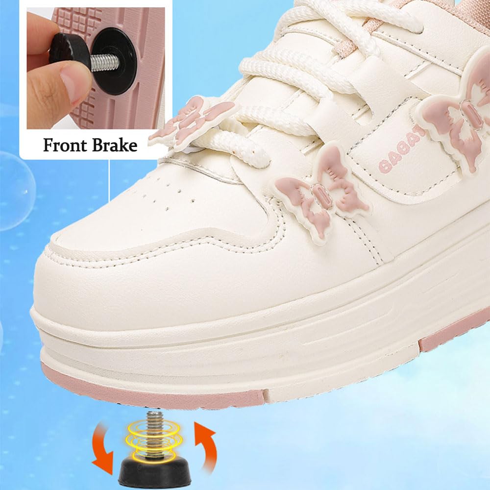ENEN Schmetterling Schuhe mit Rollen für Mädchen Jungen 2-in-1 Rollschuhe Versenkbarer 31-40 EU