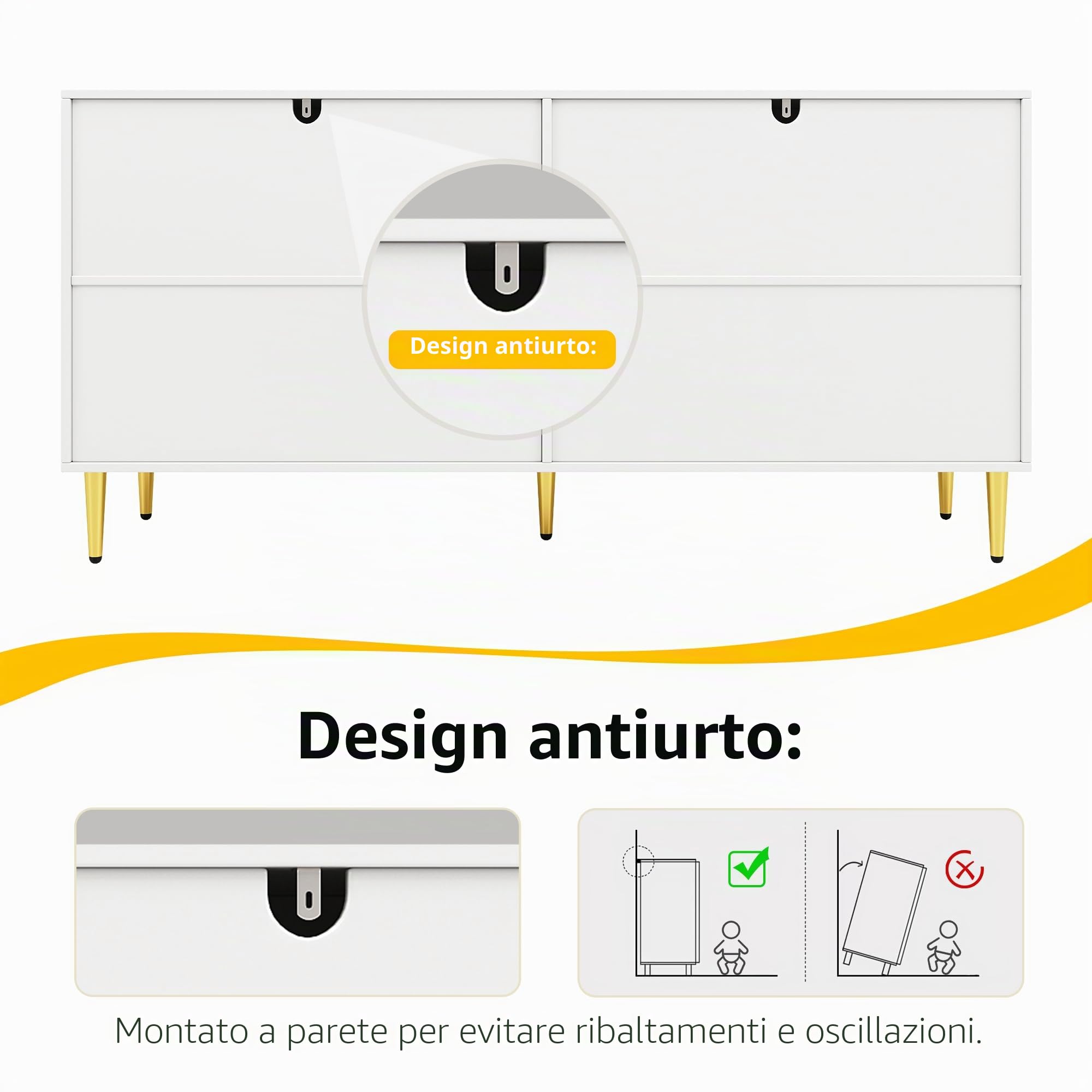 Credenza con design unico a onde e manici e piedi dorati che crea una sala da pranzo elegante 152 x 40 x 75 cm