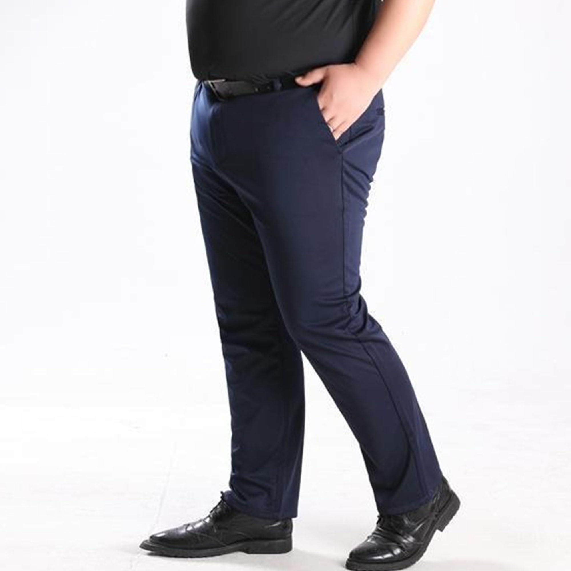 Męskie plus size rozciągliwe proste dopasowanie spodnie sukienka klasyczny krój płaskie spodnie z przodu bez żelaza rozszerzana talia spodnie na co dzień