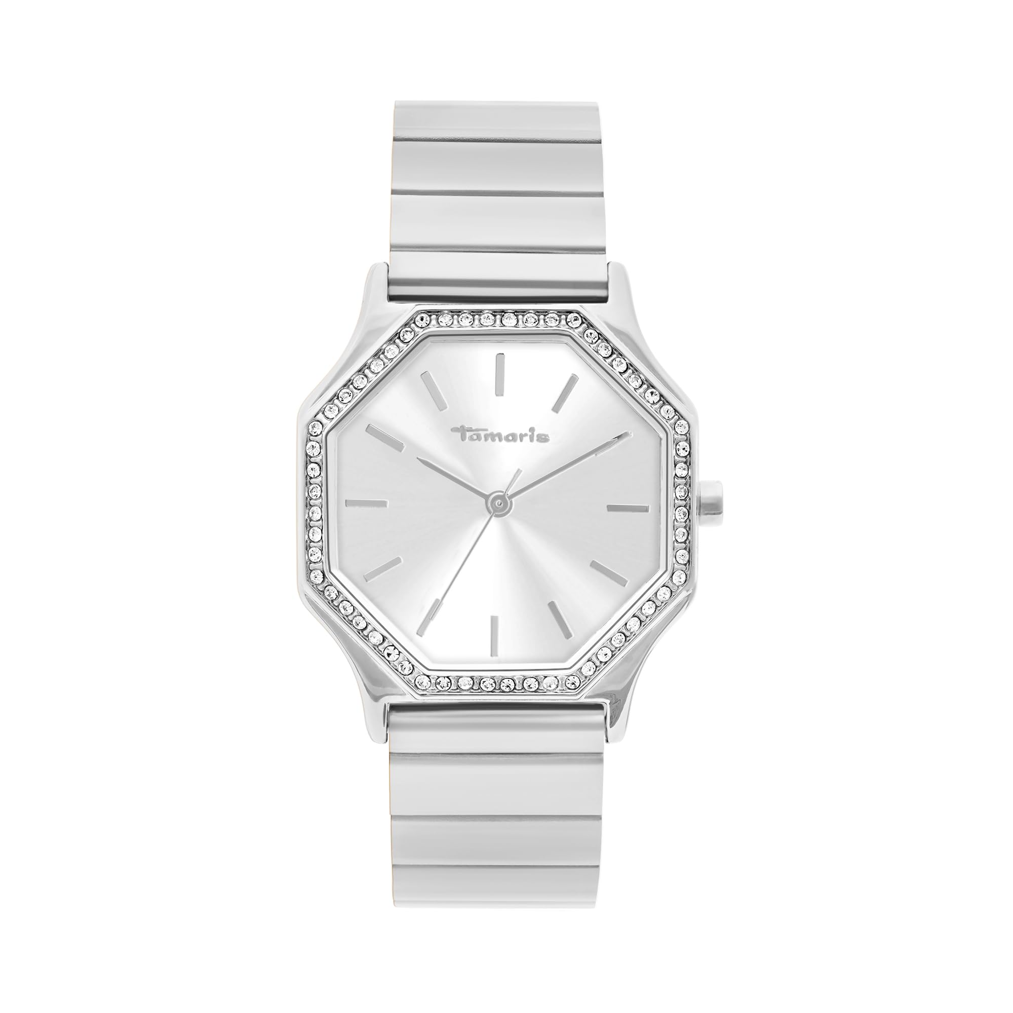 Tamaris Ladies Watch, Elegant Ladies Wristwatch with Zirconia Stones and Self-Adjustable Metal Strap, 3ATM Water Resistant
