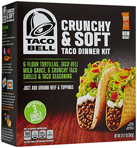 Taco Bell Crunchy & Soft Taco Cravings Kit with 6 Soft Tortillas, 6 Crunchy Taco Shells, Taco Bell Mild Sauce & Seasoning, 12.9 oz Box