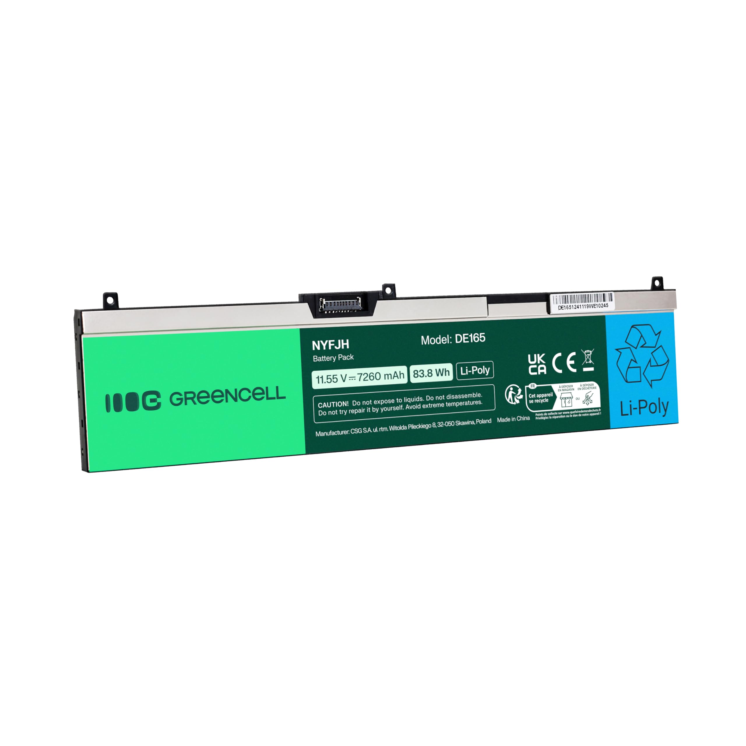 Green Cell NYFJH-6C 0NYFJH 0RY3F9 0VRX0J Li-Poly Akku 7260mAh 83.8Wh 11.55V für Dell Precision 7330 15 7530 7540 7730 7740 – Lange Laufzeit, Hohe Zyklenfestigkeit, Präzise Passform