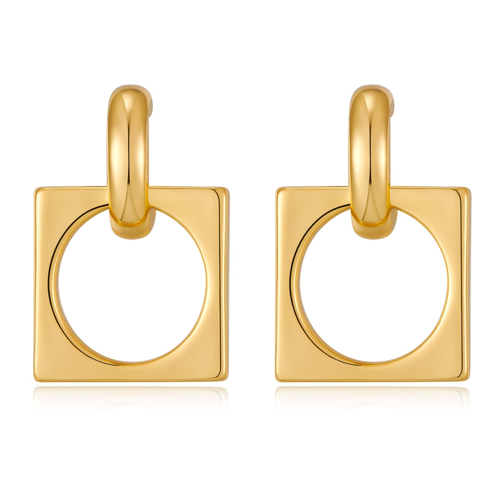 MUYAN Gold Silver Geometric Drop Dangle Earrings for Women Brushed Link Square Dangle Earrings Trendy Jewelry