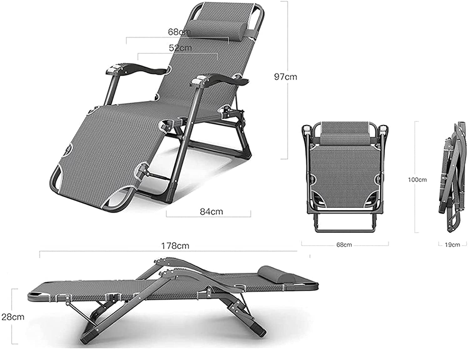 Sillón de Gravedad Cero, sillones para Exteriores, sillas con Asientos Acolchados, sillas Plegables, Juego de sillones reclinables de Gravedad Cero, sillas relajantes con Respaldo Ajustable, para