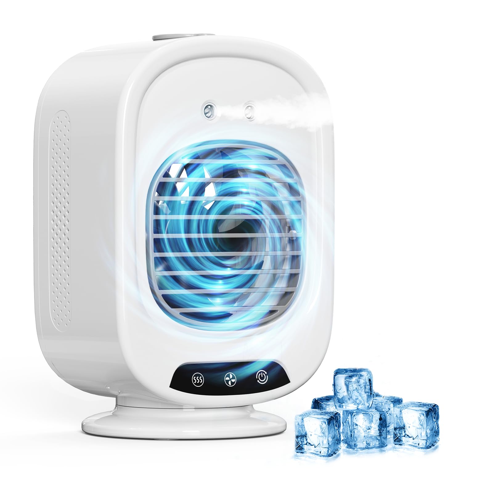 Climatiseur Mobile Portable, Mini Refroidisseur d'Air 4 en 1, Silencieux, 3 Vitesses, 300ML, USB, Ventilateur Brumisateur, Mini Clim pour Bureau, Chambre, Voiture, Camping(Blanc)