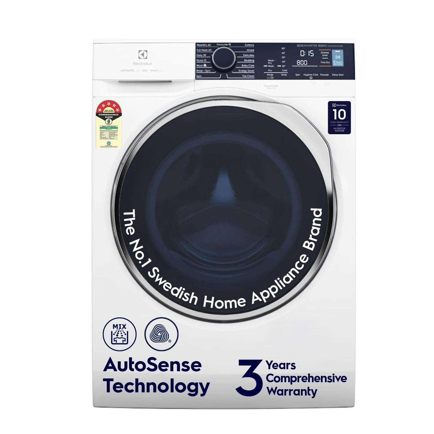 Electrolux 9kg/6kg 5 Star Fully Automatic Washer Dryer Combo, 3 Year Warranty, AutoSense Technology, Full Load Vapour Wash, Hygienic Care, EcoInverter Motor, UltimateCare 500, EWW9024P5WB, White