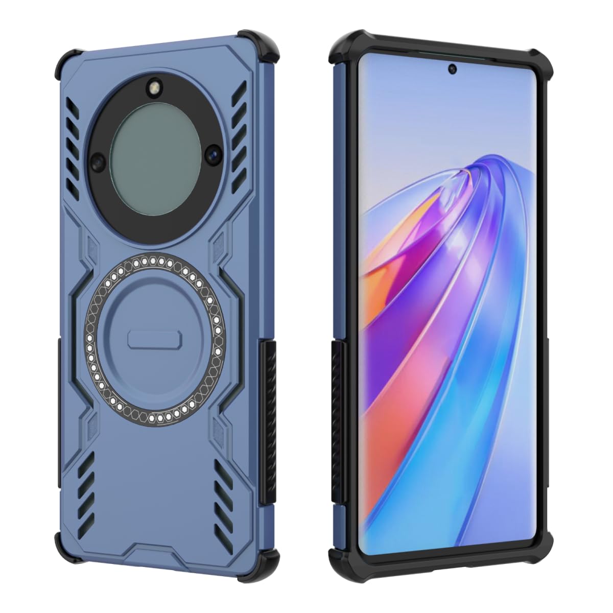 SEAHAI Cover per Honor Magic 5 Lite 5G (Magic5 Lite), [360° Rotante Staffa] [Militare Anti-Caduta Protezione] Cornice Paraurti in Silicone Morbido Ultra Sottile Custodia - Blu