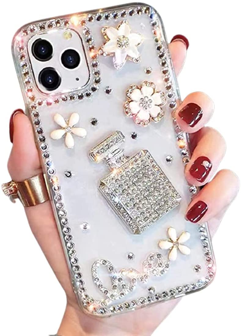 LozeguycDiamond Case for iPhone 13 Pro Max 6.7'' Luxury Glitter Crystal Handmade Rhinestone Bumper Cover Slim TPU Yellow Resistant Shock Defense Corner Protective Phone Case for Girls Women White