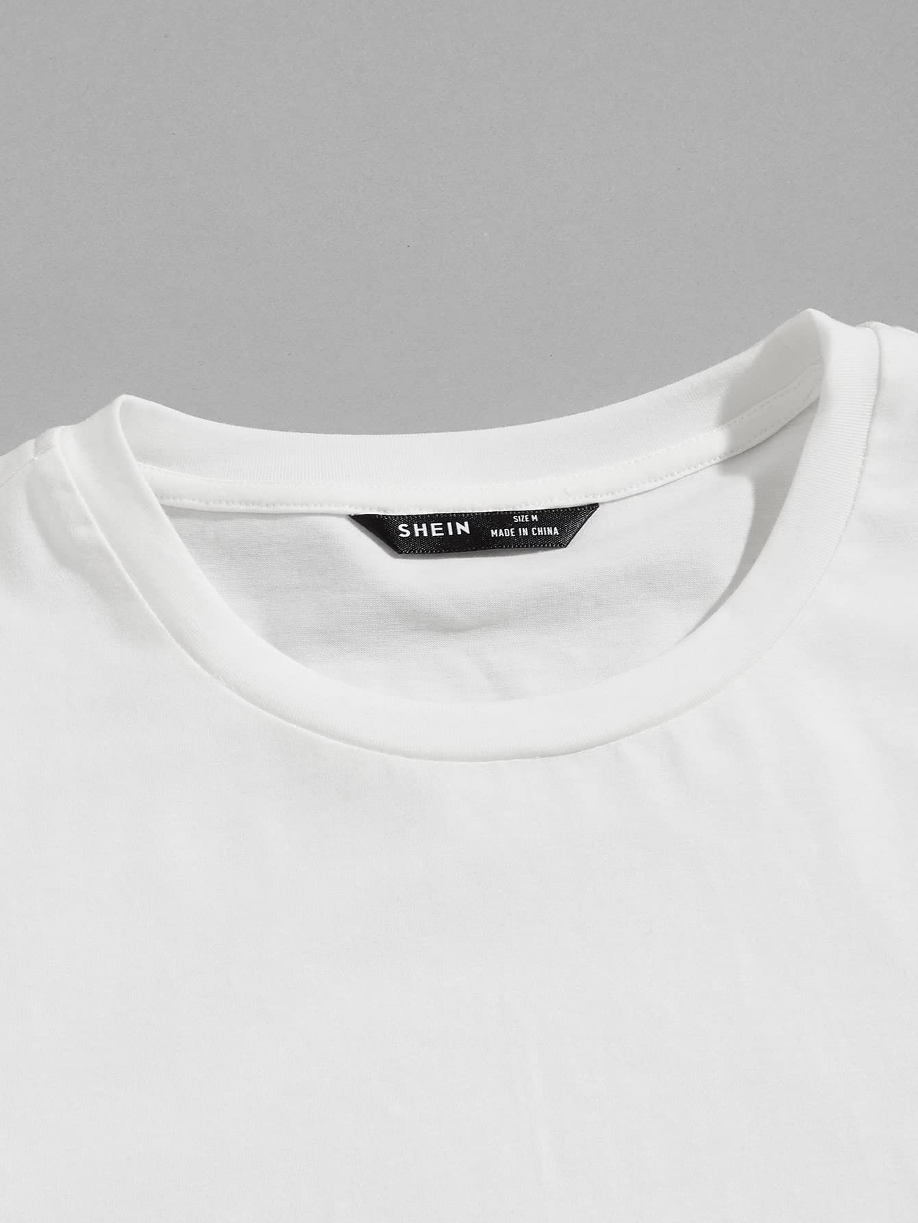 solid men round neck white t shirt