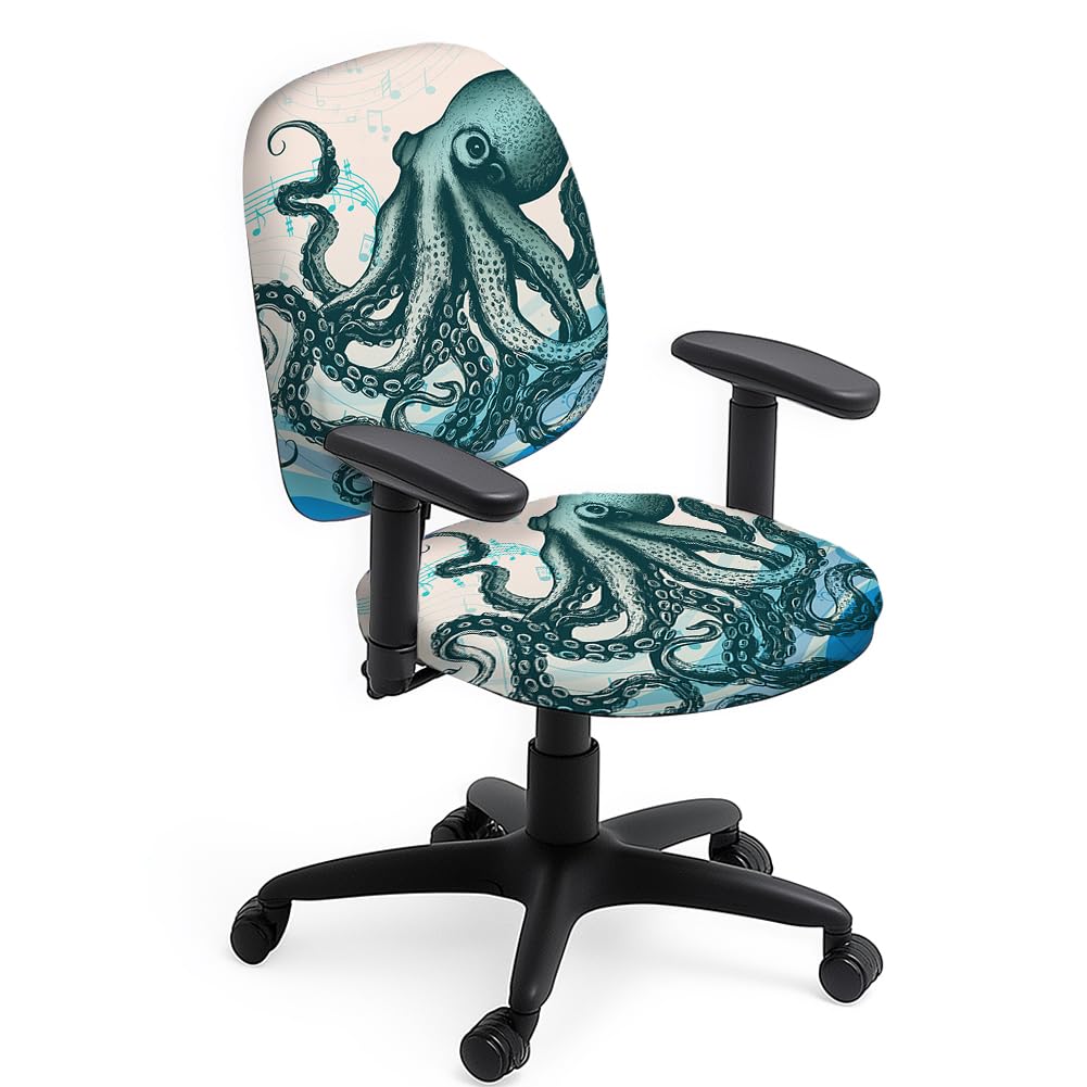 Fundas de poliéster para sillas de oficina, 2 unidades, con estampado de pulpo, animales marinos, elásticas, a prueba de polvo, para silla de escritorio universal