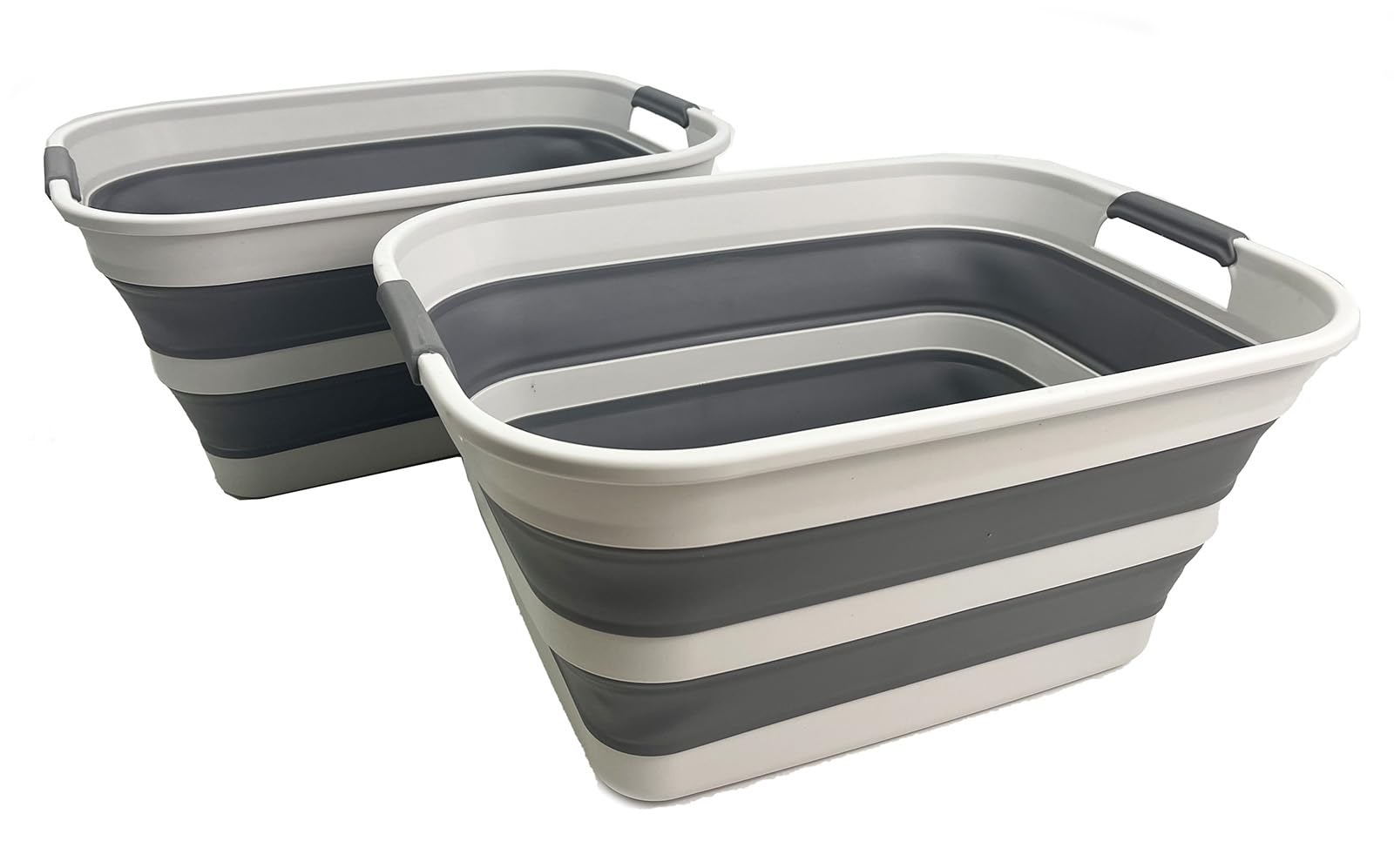 SAMMART Set di 2 biancheria pieghevole in plastica – Contenitore pieghevole pop-up – Lavandino portatile – Cesto portabiancheria salvaspazio (Grigio/Grigio acciaio, 27L)