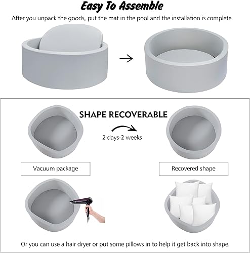 Miniatura 3 de Piscina de bolas de espuma para niños pequeños, piscina de bolas redonda suave, fácil de limpiar o instalar, regalo ideal para bebés, juegos en Gris