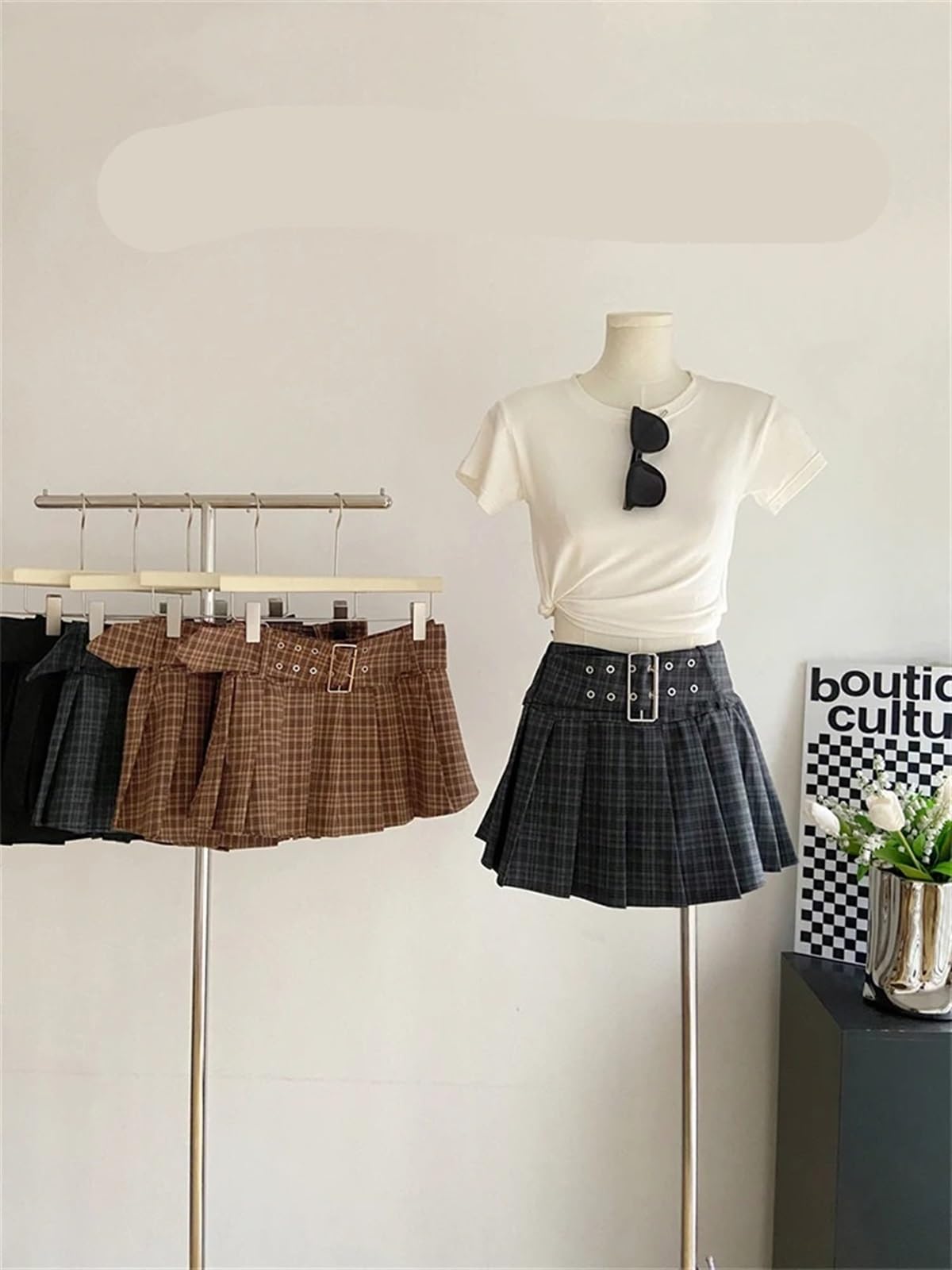 Falda plisada para mujer, a cuadros, acampanada, vintage, estilo preppy, ropa estética de los años 90, ropa de verano