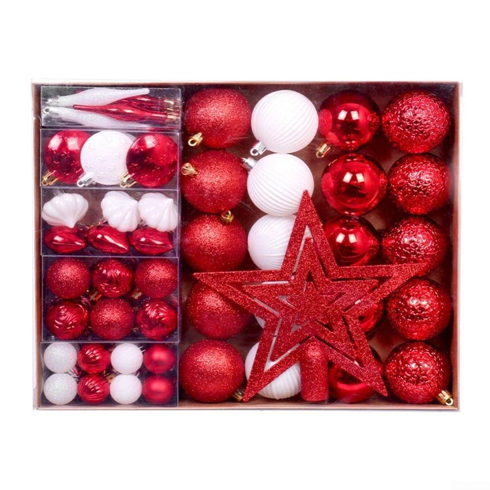 72 Weihnachtskugeln, Weihnachtsbaumkugel-Ornament-Set mit Baumspitzenabdeckung, Weihnachtskugeln für Urlaubsdekoration (B)
