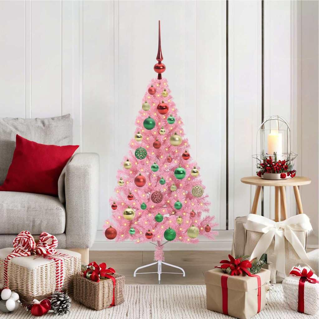 Sapin de Noël artificiel rose 120 cm illuminé avec 150 LED blanc chaud