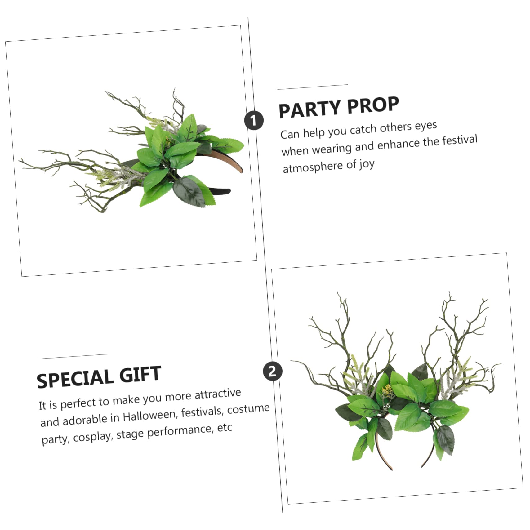 FRCOLOR 1pc Branch Leaves Headband Deer Antlers Headband Branch Costume Deer Antler Leaves s Hair Hoop Christmas Fairy Dress Resin Halloween Miss - Image 4