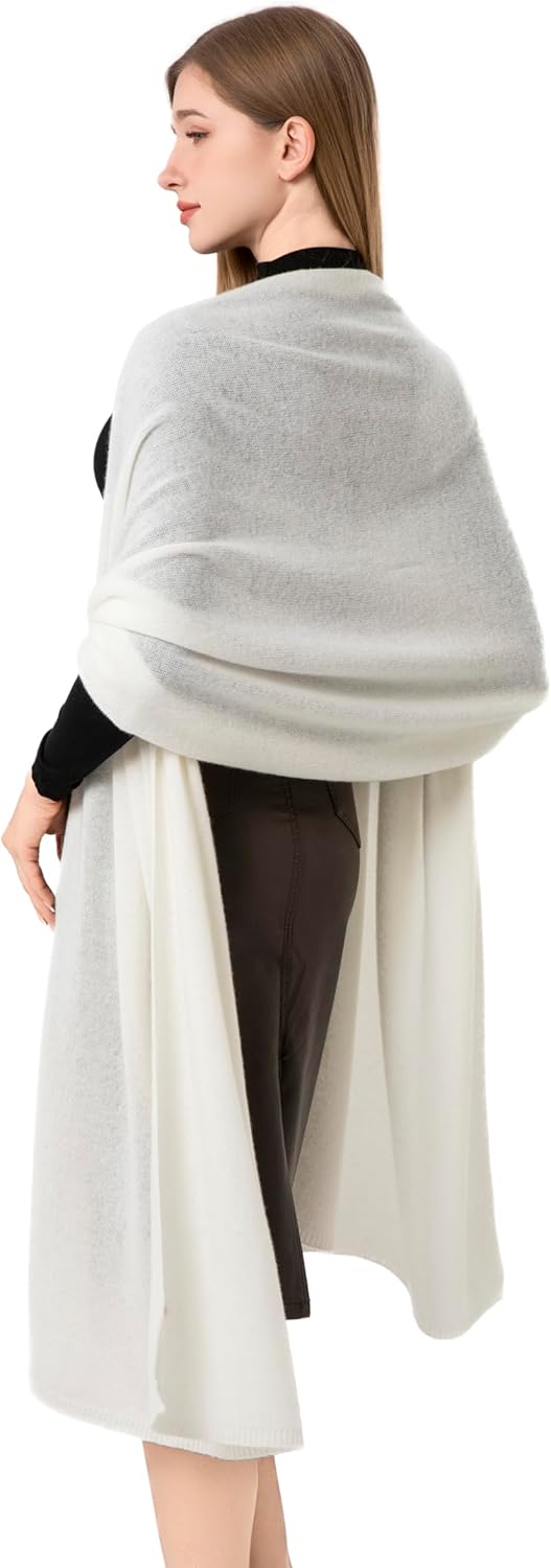 100% Cashmere Wrap Soft Knitted Scarf Stole for Women Airplane Travel Blanket Shawl 87x28 IN Extra Large Pashmina (Ivory White) - Image 5