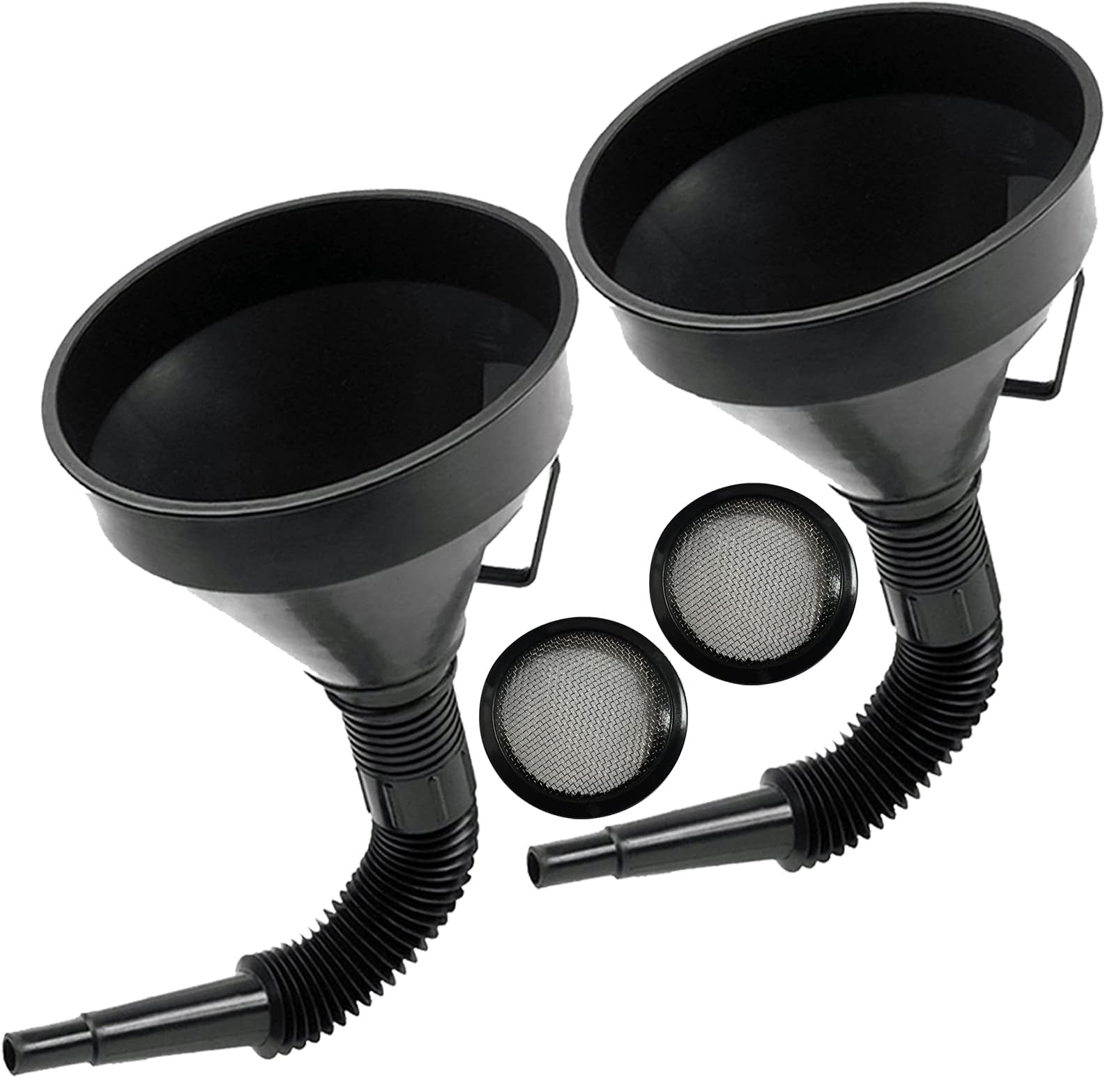 Flex Funnel - Wide Mouth Flexible Funnel with Handle, Multi-Functional Large Plastic Automotive Funnels for Cars and Motorcycles, Engine Oil, Liquid, Diesel, Kerosene,Gasoline (2pcs x 5.2" Black)