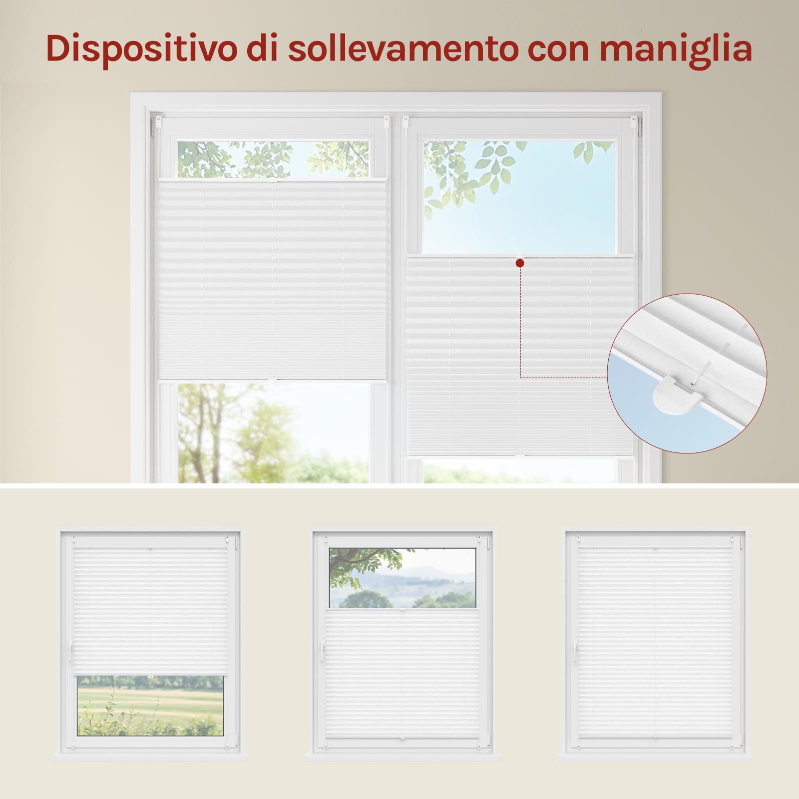 WOLTU Tenda Plissettata Effetto Rugoso Klemmfix senza Foratura 80x100 cm Bianco, Tenda Avvolgibile con Clip, Protezione Solare e Privacy per Finestre e Porte