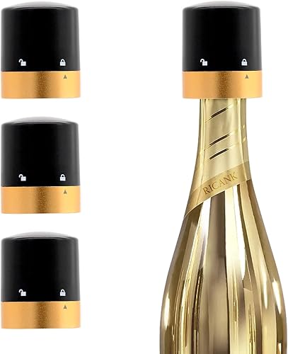 RICANK - Juego de 3 tapones de champán, plástico reutilizable y silicona, 3 tapones para botellas de champán, almacenamiento sellado eficiente,
