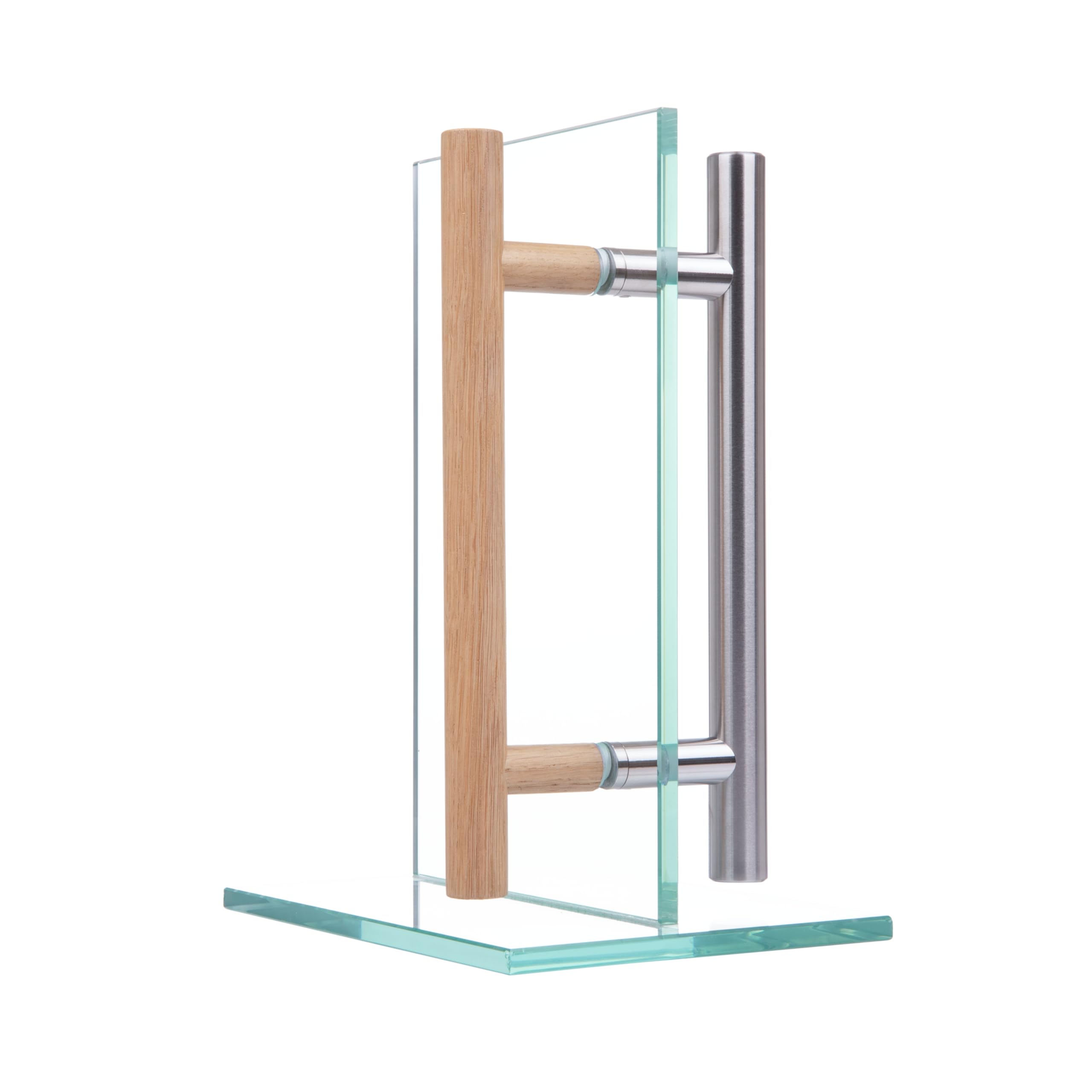 MLS Tirador para Puerta de Sauna y Spa, Acero Inox. y Madera, 250 mm | Par de Manillas para Puertas Interiores de Cristal y Madera, Agradable al Tacto, 150 mm entre Orificios