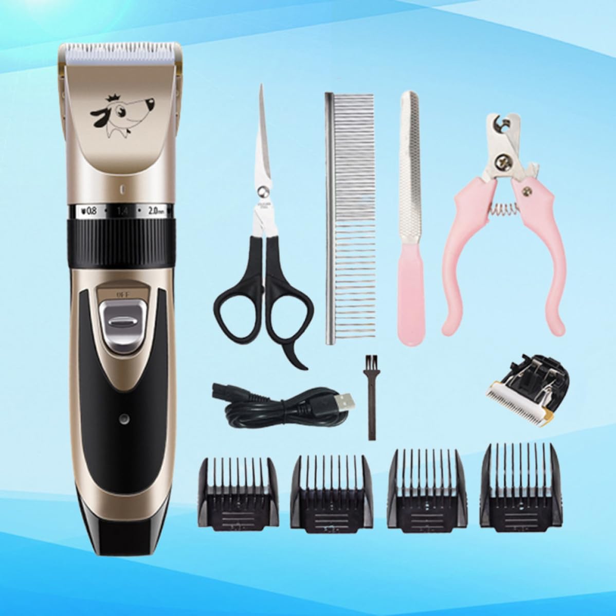 4 Piezas Cortapelos Eléctrico para Perros y Gatos Recargable USB Motor de Precisión y Accesorios de 4 Peines para Peluquería Profesional de Mascotas